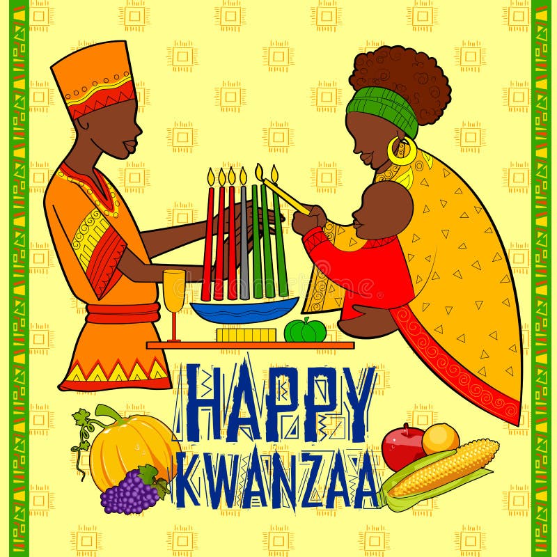 Illustration of Happy Kwanzaa greetings for celebration of African American holiday festival of harvest. Illustration of Happy Kwanzaa greetings for celebration of African American holiday festival of harvest