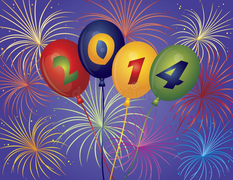 Szczęśliwi nowego roku 2014 balonów fajerwerki Illustratio ilustracja wektor Szczęśliwi nowego roku 2014 balonów fajerwerki Illustratio ilustracja wektor