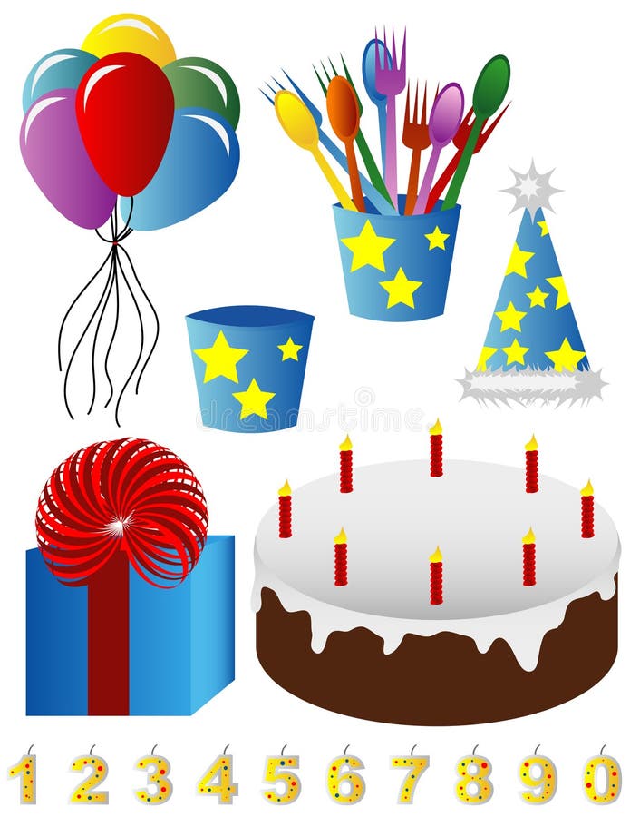 A collection of party favors and birthday images. A collection of party favors and birthday images.