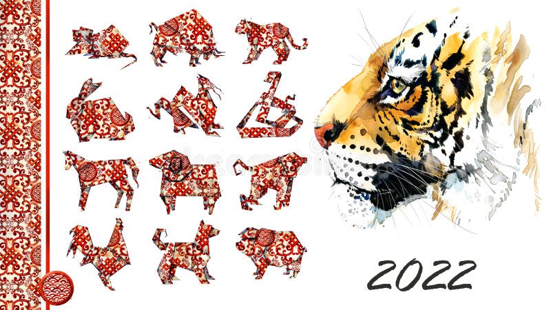 Szczęśliwy chiński nowy rok 2022 rok tygrysa. chiński zodiak royalty ilustracja