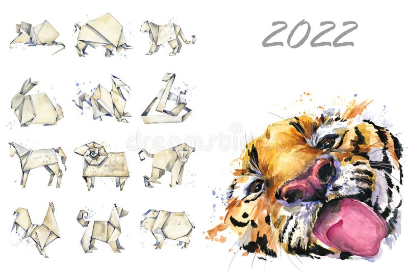Szczęśliwy chiński nowy rok 2022 rok tygrysa. chiński zodiak royalty ilustracja