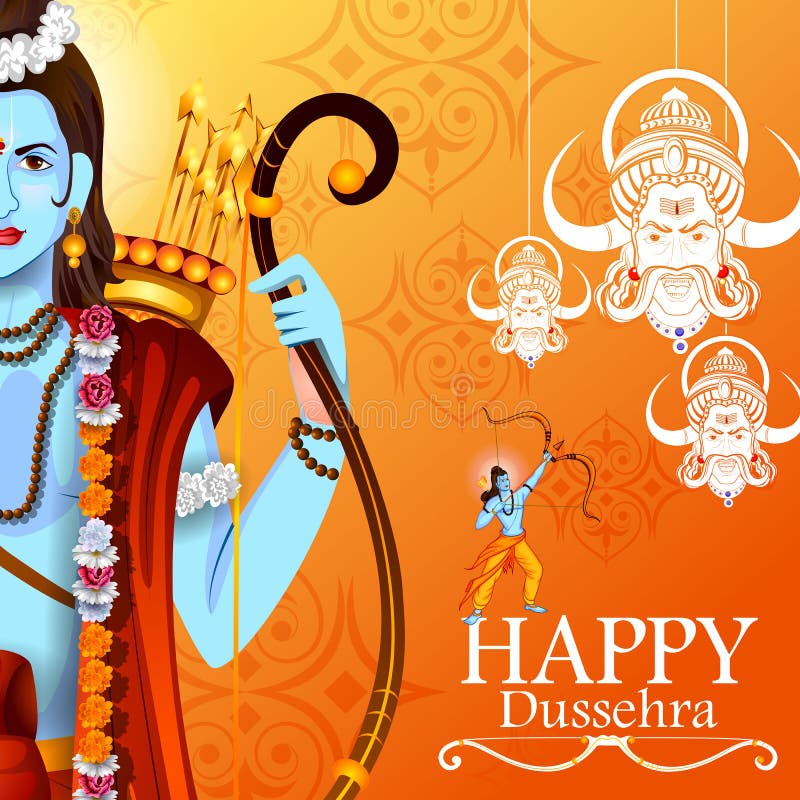 Easy to edit vector illustration of Rama killing Ravana in Happy Dussehra background showing festival of India. Easy to edit vector illustration of Rama killing Ravana in Happy Dussehra background showing festival of India