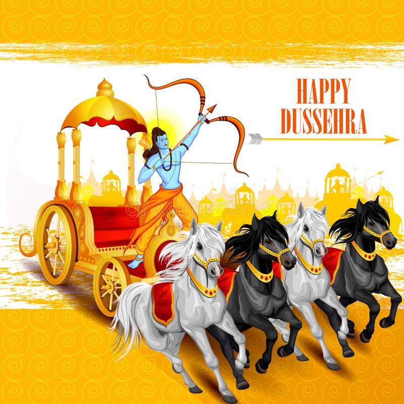 Easy to edit vector illustration of Rama killing Ravana in Happy Dussehra background showing festival of India. Easy to edit vector illustration of Rama killing Ravana in Happy Dussehra background showing festival of India