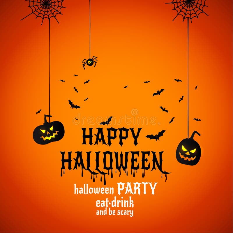 Szczęśliwy Halloweenowy teksta sztandar, wektor z pająkami na jaskrawym tle ilustracji Szczęśliwy Halloweenowy teksta sztandar, wektor z pająkami na jaskrawym tle ilustracji
