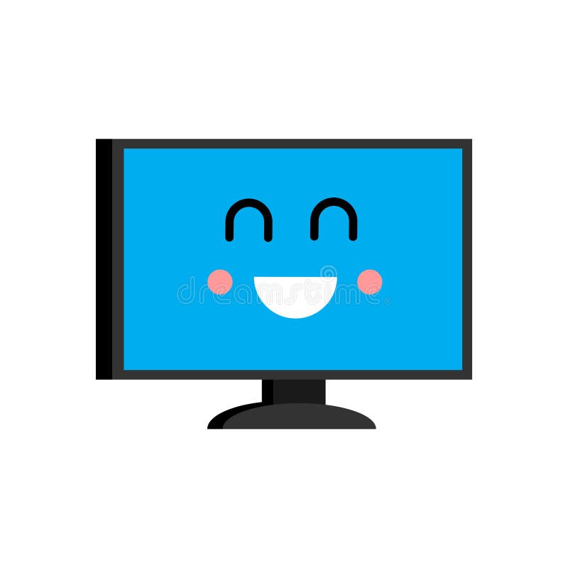 Happy computer Emoji. Merry PC avatar. Vector illustration. Happy computer Emoji. Merry PC avatar. Vector illustration.