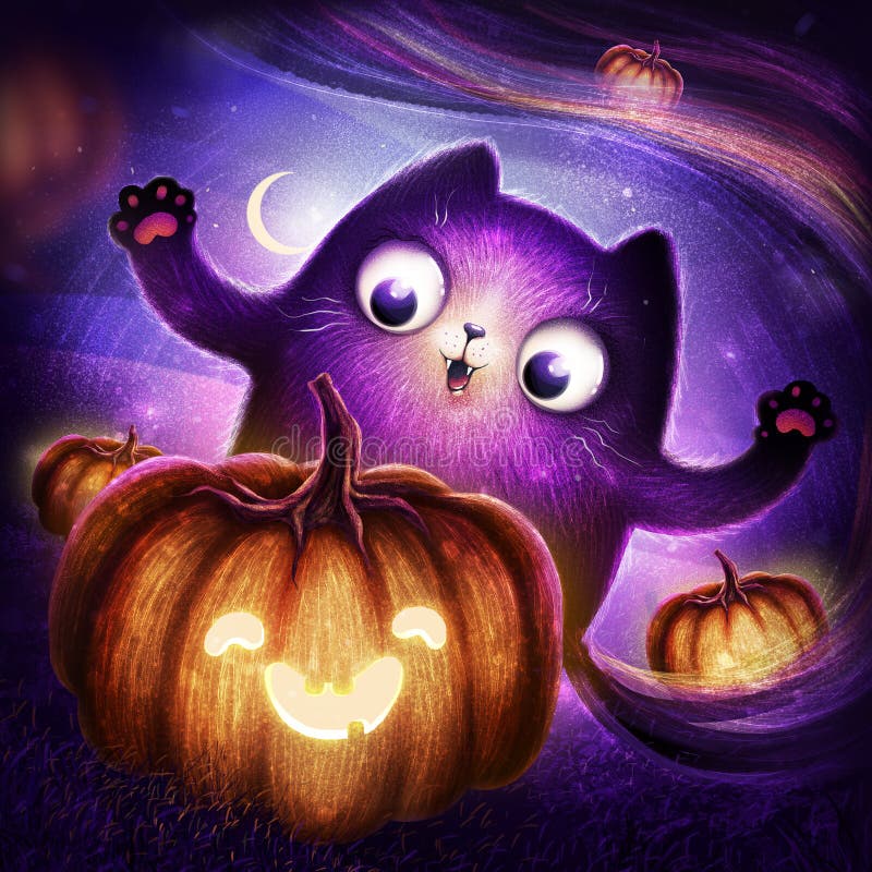 Szczęśliwy Kot z uśmiechniętą dynią Mów Boo Halloween, plakat, tapeta, ulotka i inne ilustracja wektor Szczęśliwy Kot z uśmiechniętą dynią Mów Boo Halloween, plakat, tapeta, ulotka i inne ilustracja wektor