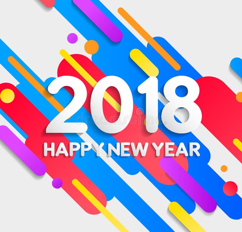 Szczęśliwy 2018 nowego roku elementów kolorowa nowożytna karta royalty ilustracja Szczęśliwy 2018 nowego roku elementów kolorowa nowożytna karta royalty ilustracja