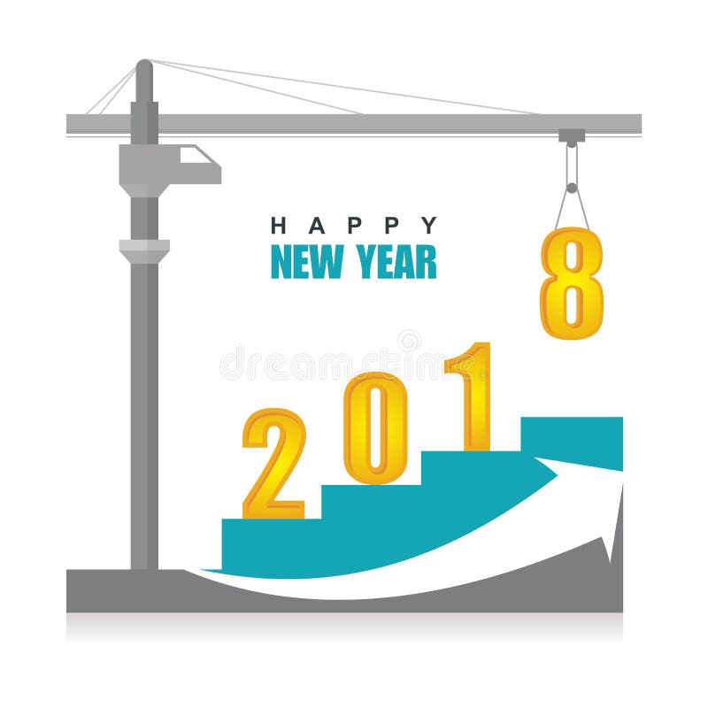 Szczęśliwy nowy rok 2018 z dźwigowym projektem ilustracji Szczęśliwy nowy rok 2018 z dźwigowym projektem ilustracji