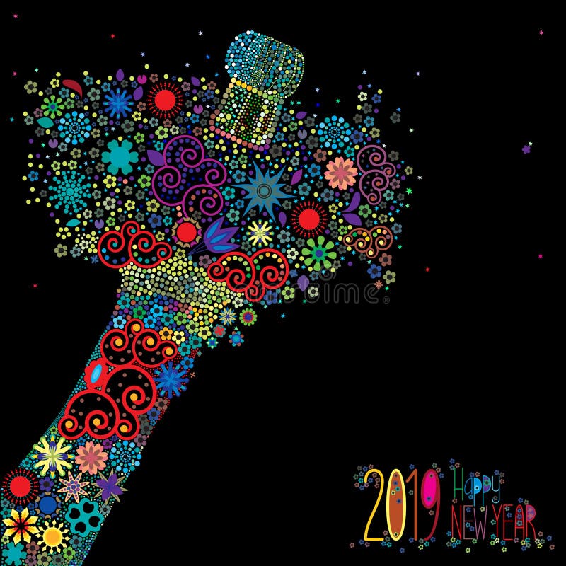 Szczęśliwy nowy rok 2019 z kwiecistym wybuchem royalty ilustracja Szczęśliwy nowy rok 2019 z kwiecistym wybuchem royalty ilustracja