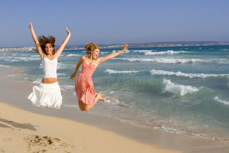 Happy,smiling girls, jumping on summer vacation. Happy,smiling girls, jumping on summer vacation