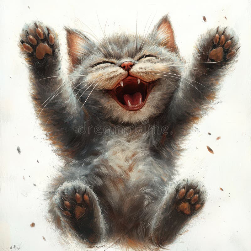 Szczęśliwy Szary Kitten Łapie W Górę Radosny Graj royalty ilustracja