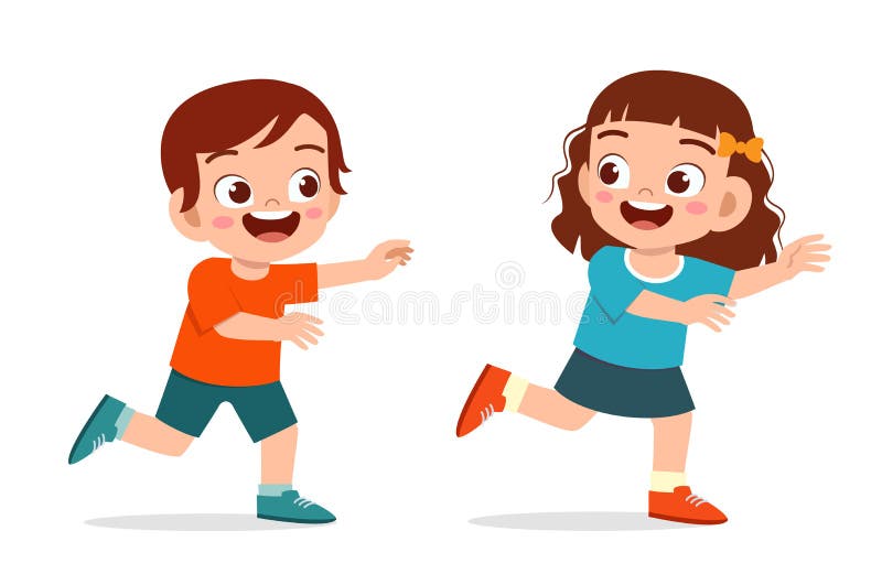 Szczęśliwy, słodki chłopczyk i dziewczynka bawią się w tag run