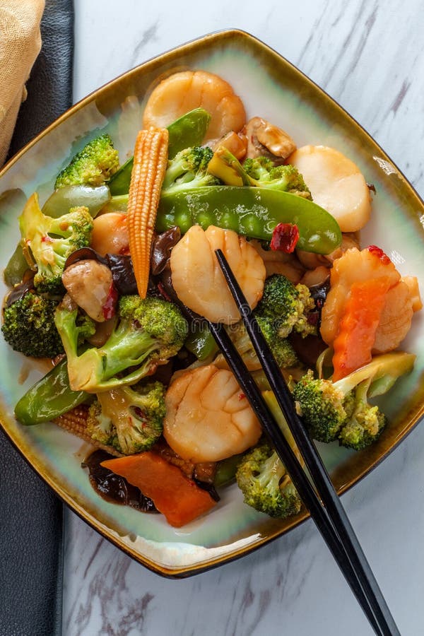 Szechuan Scallops Chinese Vegetables Stock Image - Image of seafood ...