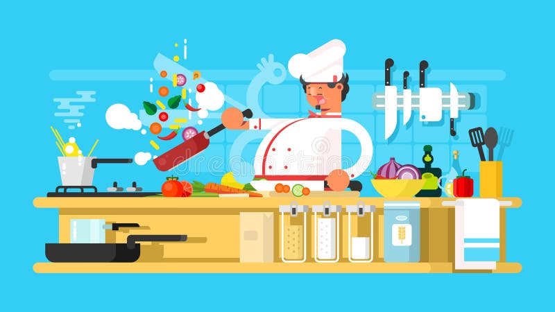 Szef kuchni przygotowywa w kuchni ilustracja wektor Szef kuchni przygotowywa w kuchni ilustracja wektor