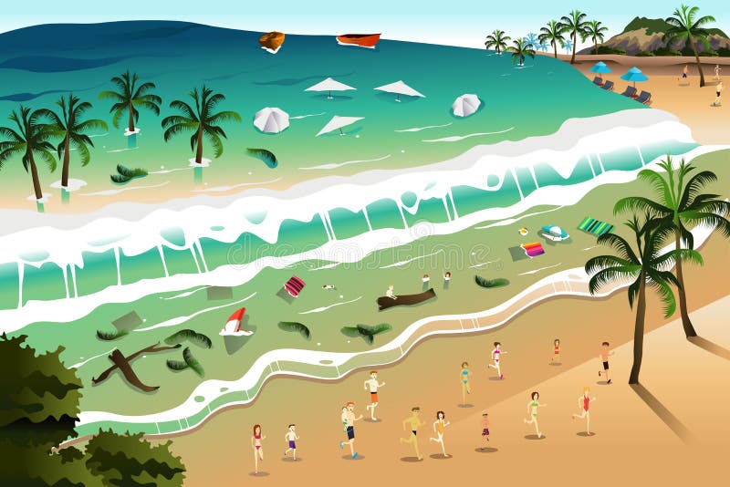 Szene des Tsunamis stock abbildung Szene des Tsunamis stock abbildung