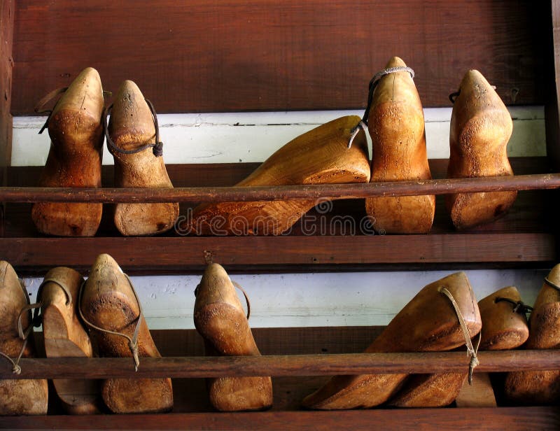 Old wooden cobbler shoe forms. Old wooden cobbler shoe forms