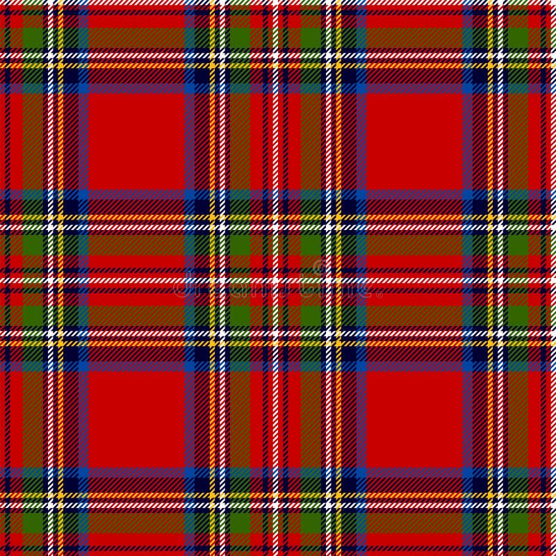 Scottish plaid in classic colors. Royal Stewart tartan seamless pattern with fabric texture effect. Scottish plaid in classic colors. Royal Stewart tartan seamless pattern with fabric texture effect