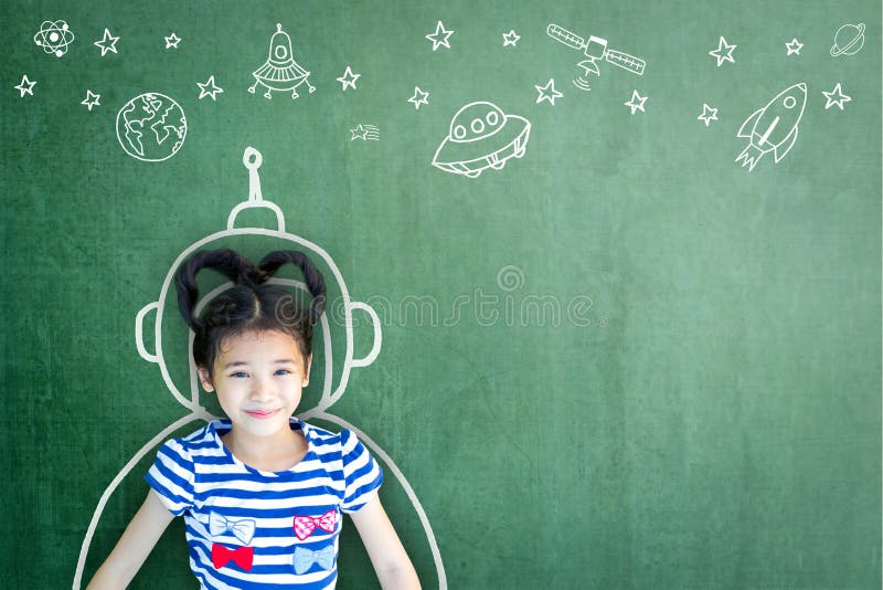 Szkolna dziewczyna wyobraźnia dzieci z nauką inspirującego świata w nauce matematyki inżynierii technologii innowacyjnej nauka nau