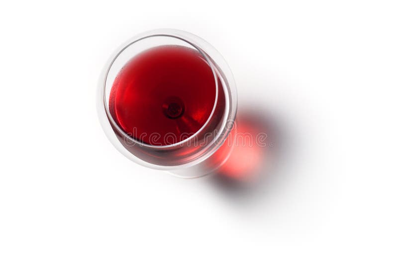 Szkło czerwone wino z cieniem Odgórny widok obraz stock