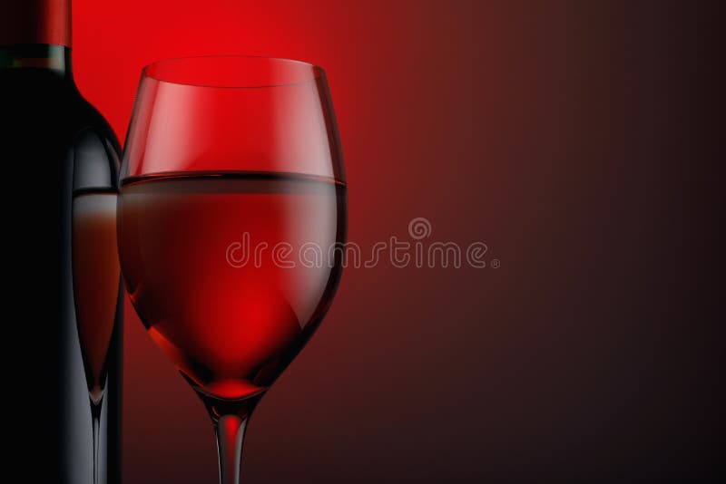 Glass and bottle of red wine on a dark background with space for text, close-up. Glass and bottle of red wine on a dark background with space for text, close-up