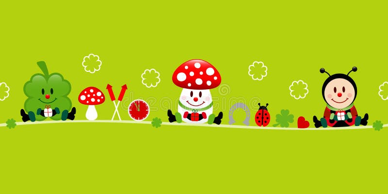 Sztandaru Cloverleaf komarnicy biedronki I bedłki ikon zieleń ilustracji Sztandaru Cloverleaf komarnicy biedronki I bedłki ikon zieleń ilustracji