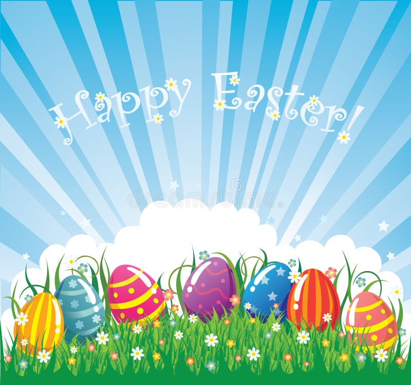 Colour easter vector banner. eggs in grass. Colour easter vector banner. eggs in grass