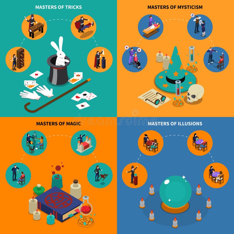 Sztuczki magia I mistycyzmów Isometric składy ilustracja wektor Sztuczki magia I mistycyzmów Isometric składy ilustracja wektor