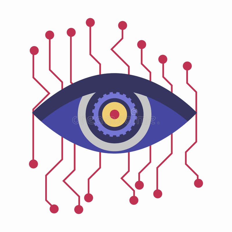 Sztucznej inteligenci oko z podłączeniowymi punktami odizolowywającymi na bielu ilustracja wektor Sztucznej inteligenci oko z podłączeniowymi punktami odizolowywającymi na bielu ilustracja wektor