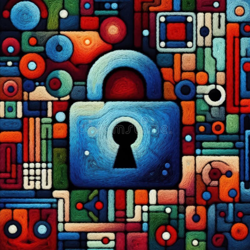 Sztuka filmowa Symbol bezpiecznego blokowania danych reprezentujący trwającą walkę o bezpieczeństwo cybernetyczne i ochronę wrażli ilustracja wektor