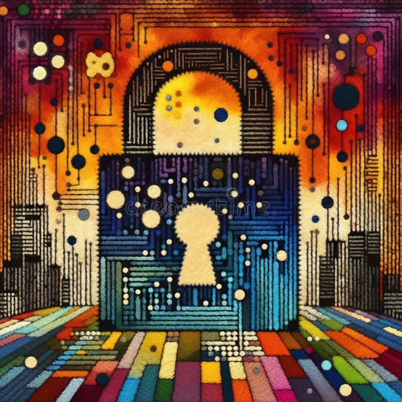 Sztuka filmowa Symbol bezpiecznego blokowania danych reprezentujący trwającą walkę o bezpieczeństwo cybernetyczne i ochronę wrażli ilustracja wektor