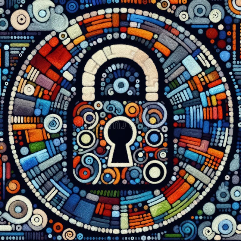 Sztuka filmowa Symbol bezpiecznego blokowania danych reprezentujący trwającą walkę o bezpieczeństwo cybernetyczne i ochronę wrażli royalty ilustracja