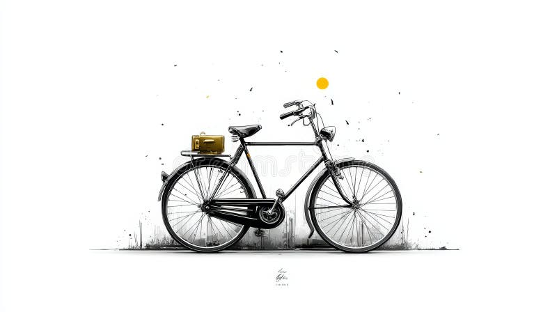 Czarna grafika rowerowa w minimalistycznym stylu z jaskrawożółtymi elementami ilustracji