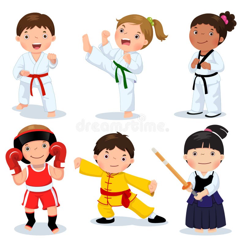Sztuka samoobrony dzieciaki Dzieci walczy, dżudo, Taekwondo, karate, k royalty ilustracja