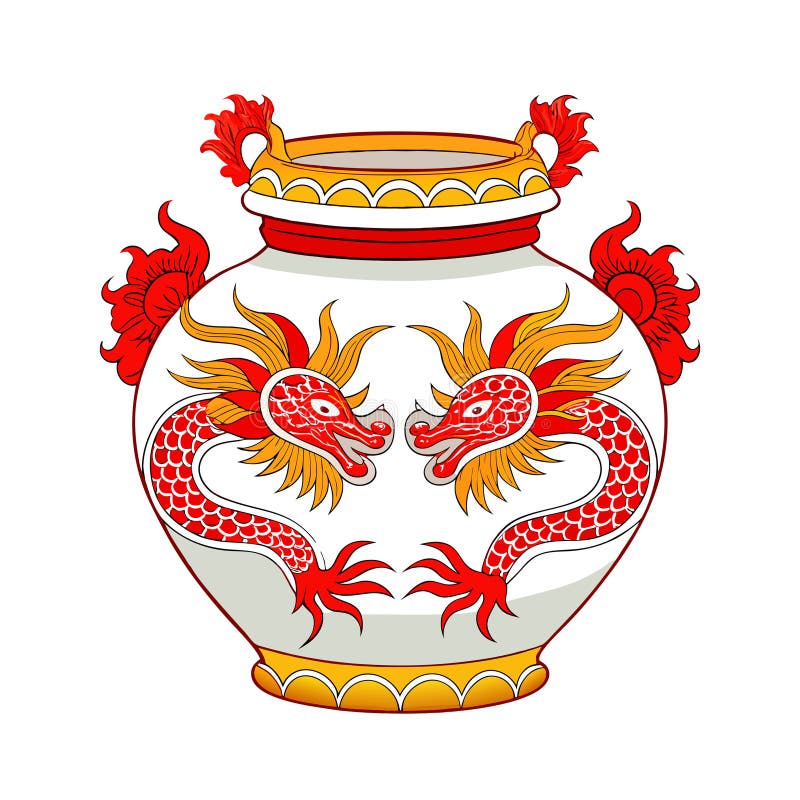 Sztuka wazonu chińskiego smoka : Symboliczny obraz tradycyjnej estetyki wschodniej royalty ilustracja