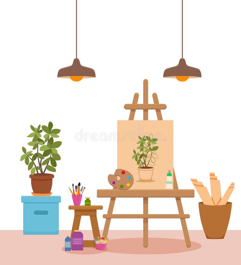Sztuki pracowniana wewnętrzna kolorowa wektorowa ilustracja ilustracja wektor Sztuki pracowniana wewnętrzna kolorowa wektorowa ilustracja ilustracja wektor