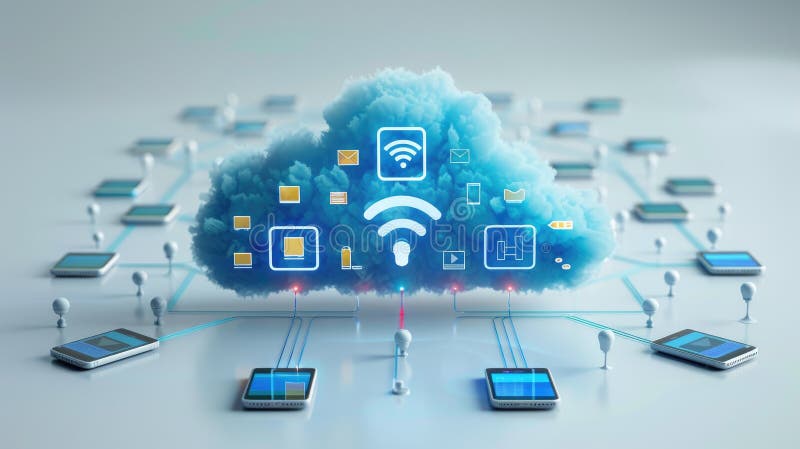 Szybka łączność internetowa Wi-Fi dzięki szybkim sieciom bezprzewodowym umożliwiającym płynne przeglądanie strumieniowe i ilustracja wektor