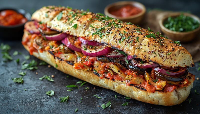 Sándwich de carne asada en un rústico ciabatta bun casero generado por ai imagen de archivo libre de regalías