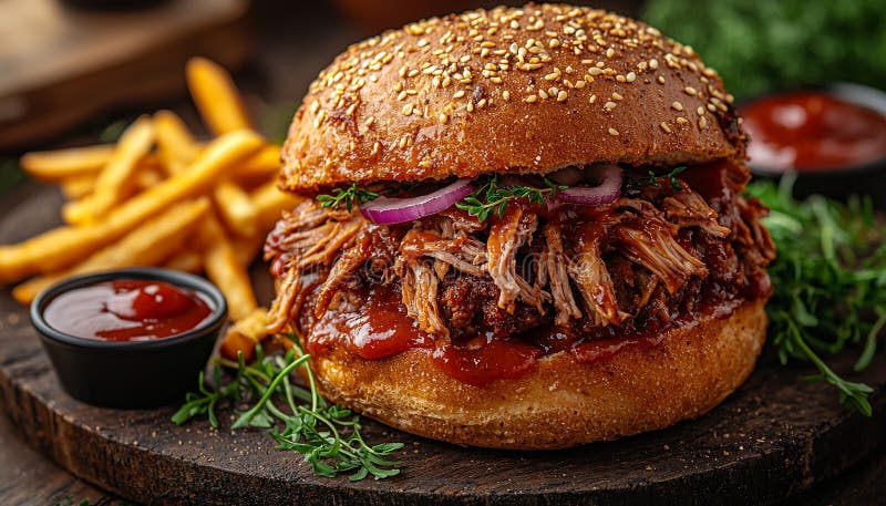 Sándwich de carne a la parrilla con coleslaw y patatas fritas generadas por ai fotografía de archivo libre de regalías