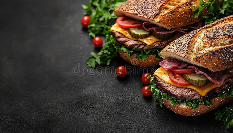 Sándwich de carne a la parrilla con tomate fresco y hamburguesa de queso generada por ai fotos de archivo libres de regalías