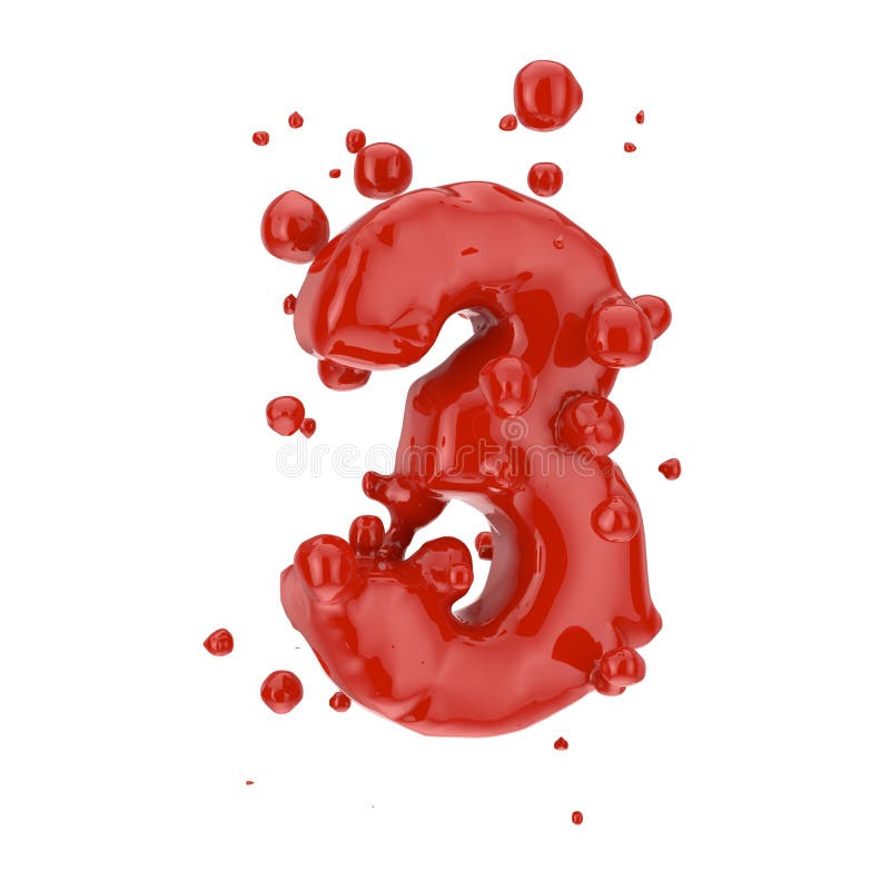 Sânge roșu numărul 3 izolat pe fond alb stock illustration