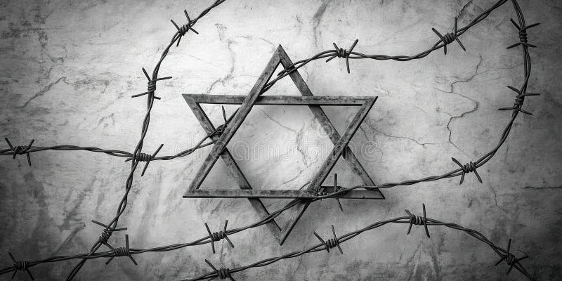 Sârmă ghimpată Formarea unei stele rupte a lui David pentru Yom HaShoah Amintire stock illustration