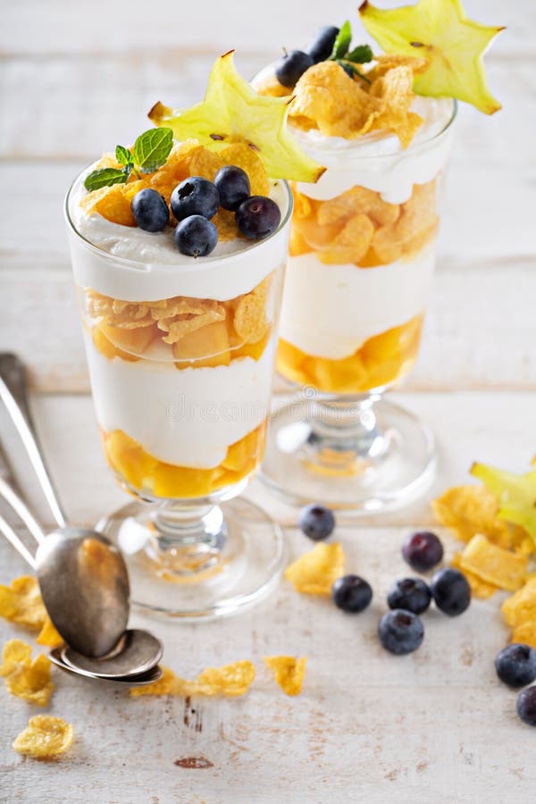 Sädes- parfait för yoghurt med mango royaltyfria bilder Sädes- parfait för yoghurt med mango royaltyfria bilder