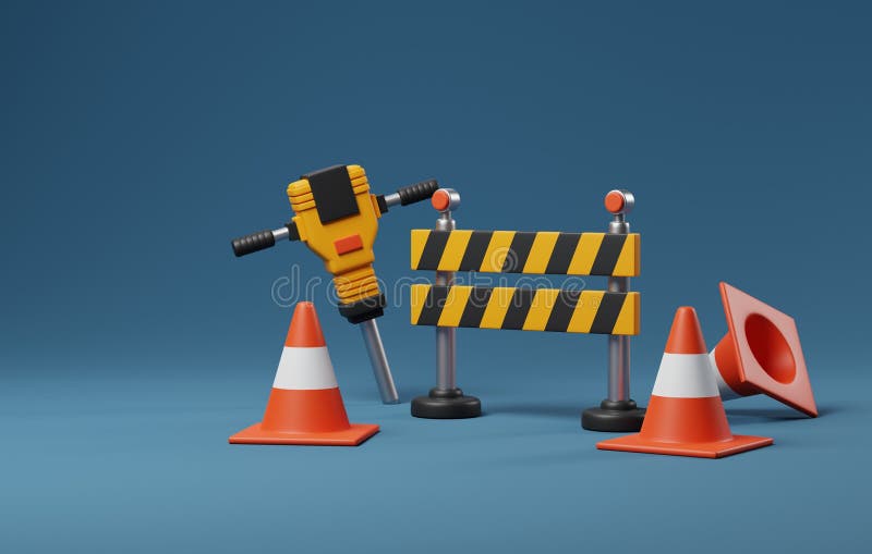 Säkerhetskona för trafikbarriärer med oslagbara skyddsverktyg 3d rende royaltyfri illustrationer