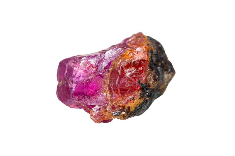 Sällsynt röd och rosa ruby-gemstone på vit bakgrund royaltyfri fotografi