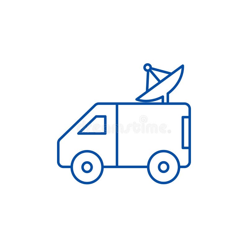 Sända bilen med linjen symbolsbegrepp för satellit- maträtt Sända bilen med plant vektorsymbol för satellit- maträtt, tecken royaltyfri illustrationer Sända bilen med linjen symbolsbegrepp för satellit- maträtt Sända bilen med plant vektorsymbol för satellit- maträtt, tecken royaltyfri illustrationer