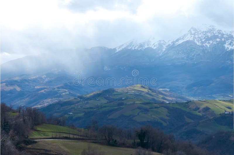 Fields hills and mountains in the Italian region of Abruzzo. Fields hills and mountains in the Italian region of Abruzzo