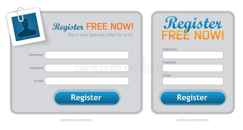 Clean Registration Form with multiple form options. Clean Registration Form with multiple form options