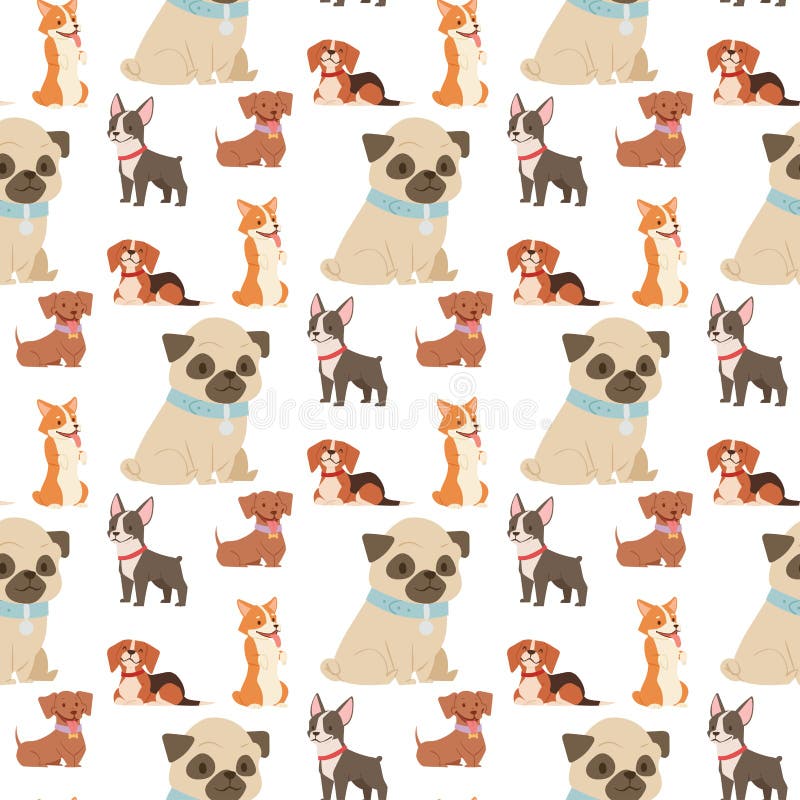Säugetierhündchenzucht der Charaktere des Welpen netter spielender Hundemuster-Hintergrundvektor der lustigen reinrassigen komisc vektor abbildung Säugetierhündchenzucht der Charaktere des Welpen netter spielender Hundemuster-Hintergrundvektor der lustigen reinrassigen komisc vektor abbildung