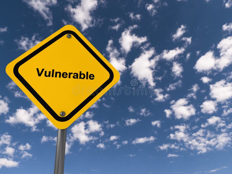 Vulnerable traffic sign on blue sky background. Vulnerable traffic sign on blue sky background