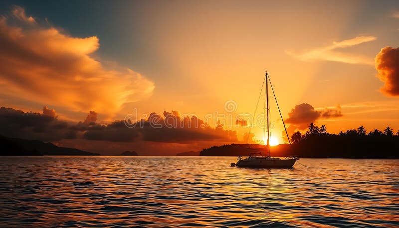 Sårbåtens havsvik visar det tropiska paradiset kustskönhet, Photo Generative AI stock illustrationer